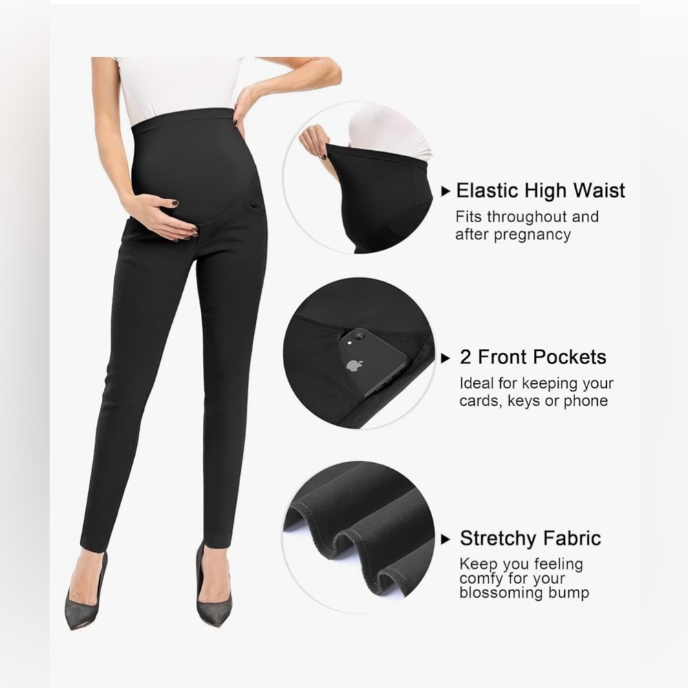 NWT black skinny maternity pants with stretch belly band size small
